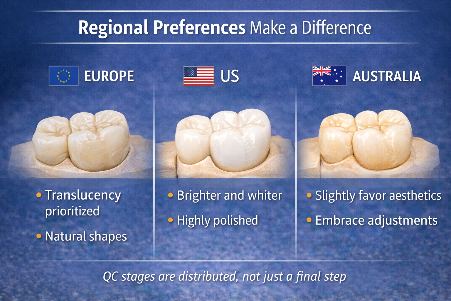 Dental lab remakes influenced by different regional preferences in occlusion and contact design