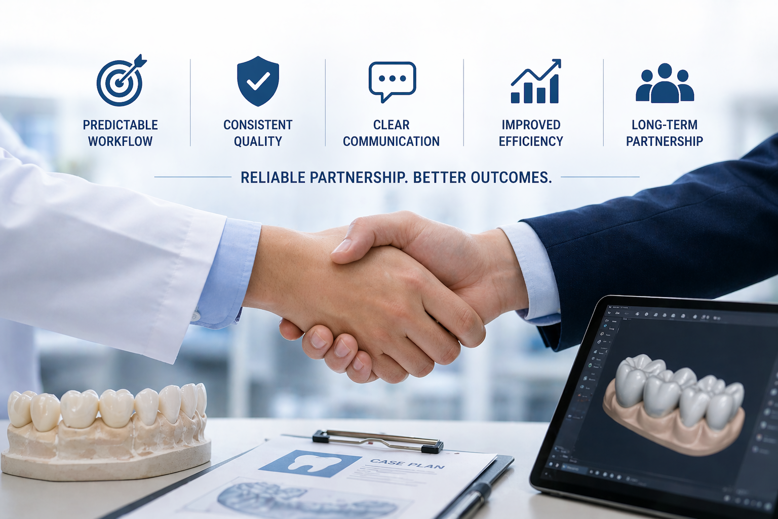 reliable dental lab outsourcing in China long term partnership and predictable workflow concept