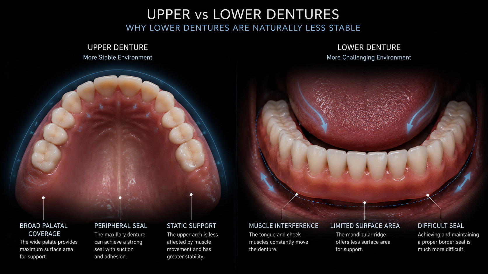 upper vs lower denture stability comparison