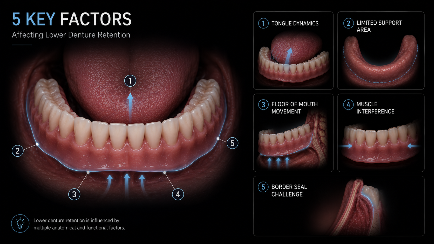 key factors affecting lower denture retention