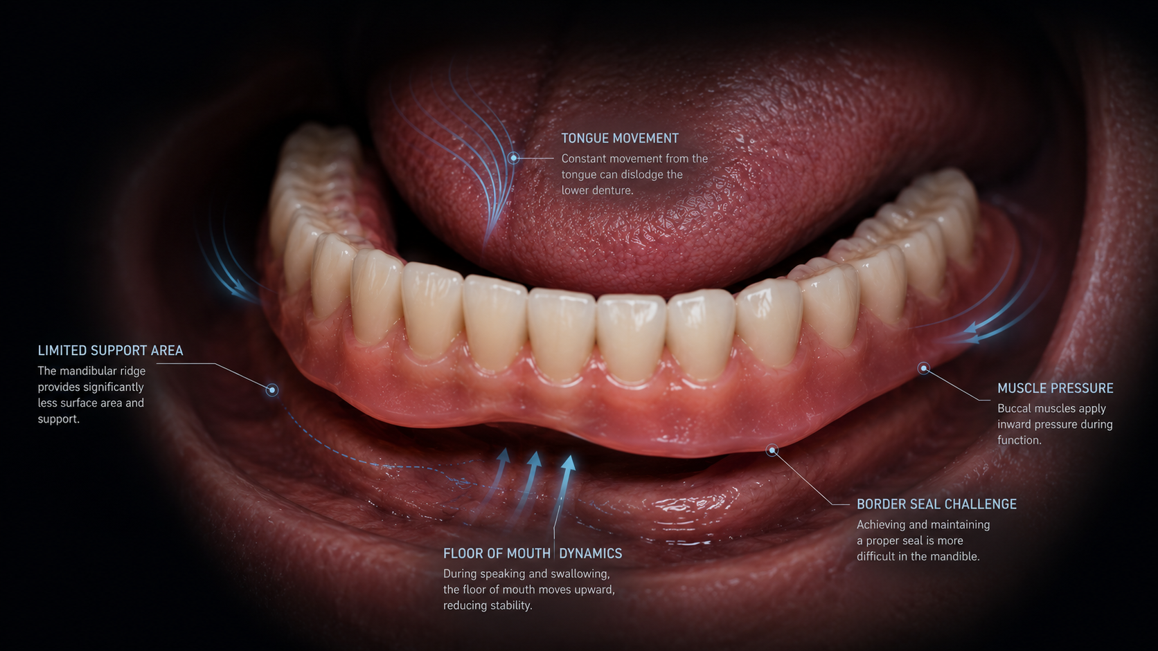 lower denture instability in dynamic oral environment