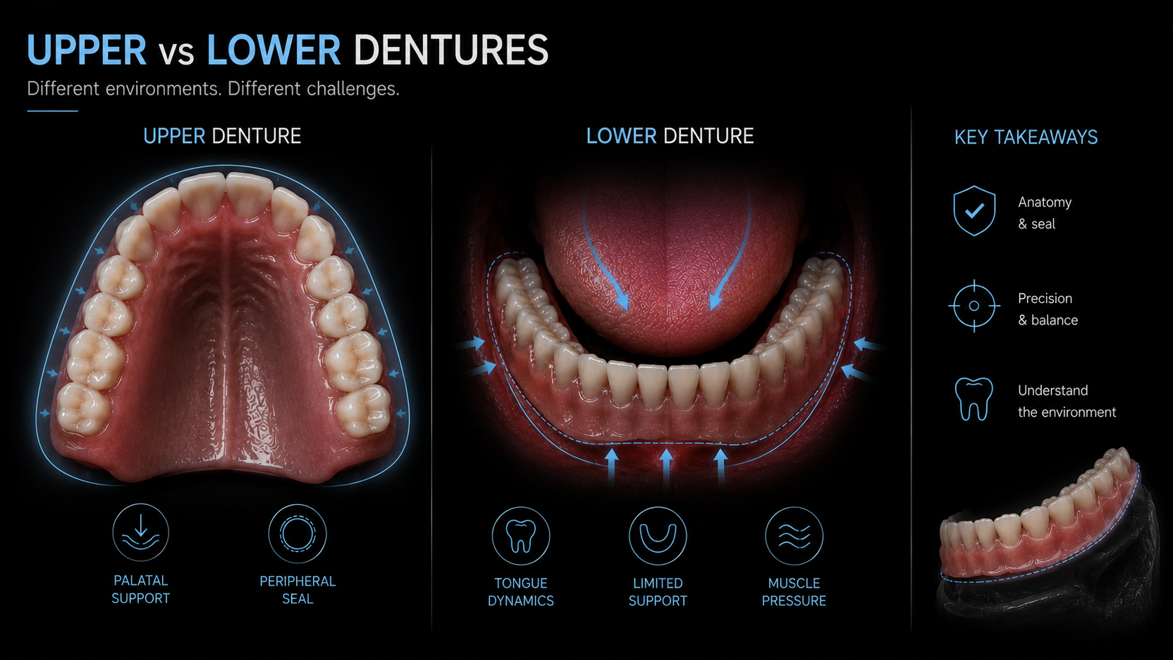 anatomical differences between upper and lower dentures