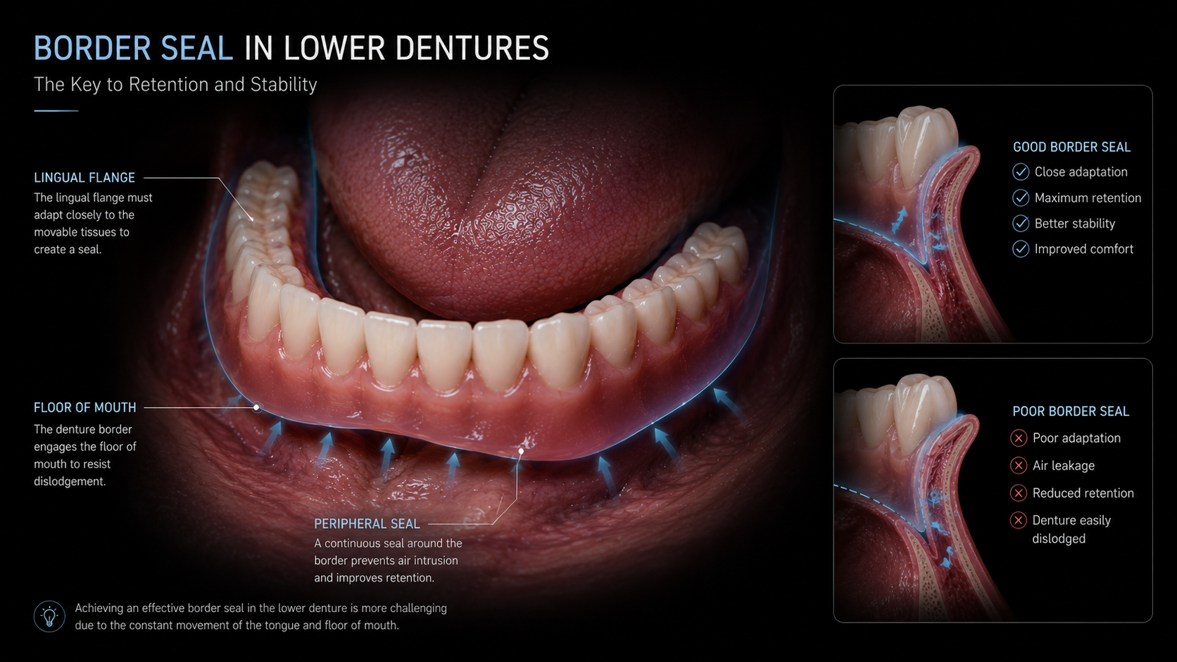 lower denture border seal and retention visualization