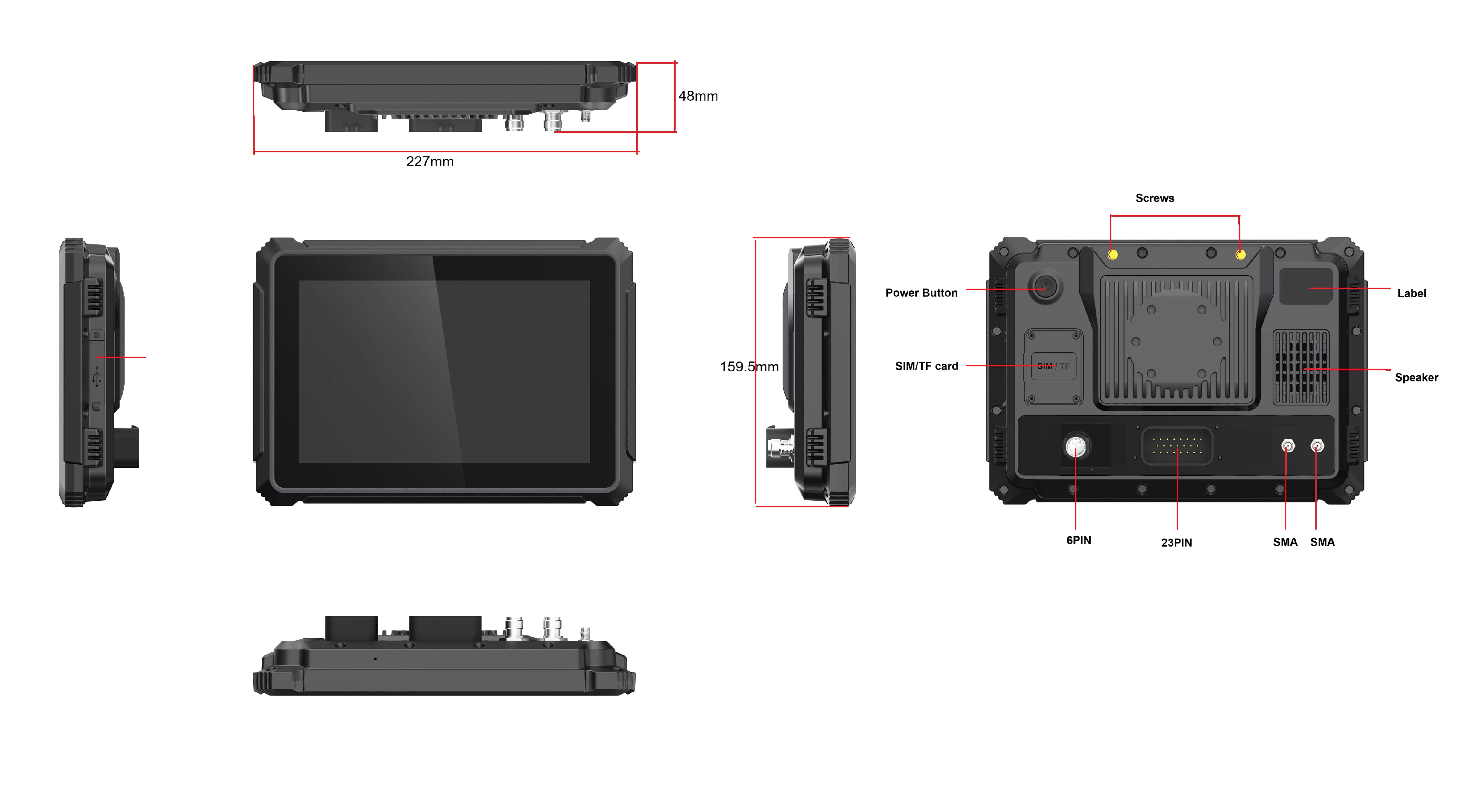 PDS rugged vehicle terminal dimensions mounting and connector diagram