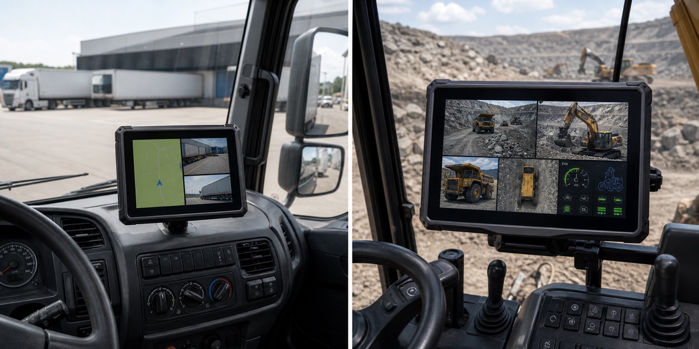 PDS 10 inch vehicle computer and T12 installed in fleet and heavy-equipment cabins