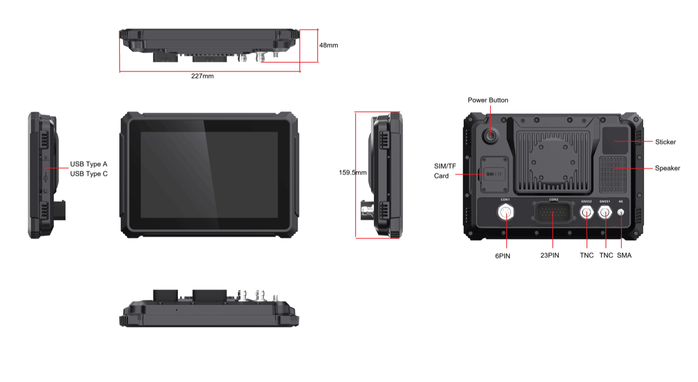 PDS T8 8-inch vehicle computer dimensions and rear interfaces