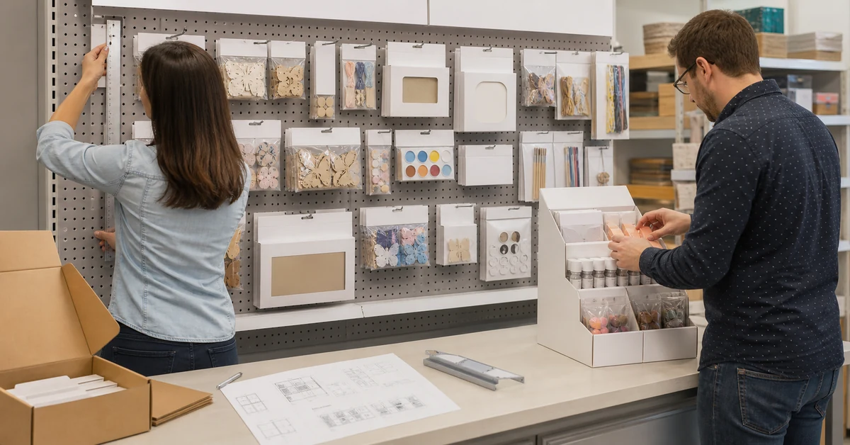 retail display solutions for craft products with pegboard and countertop fixture testing