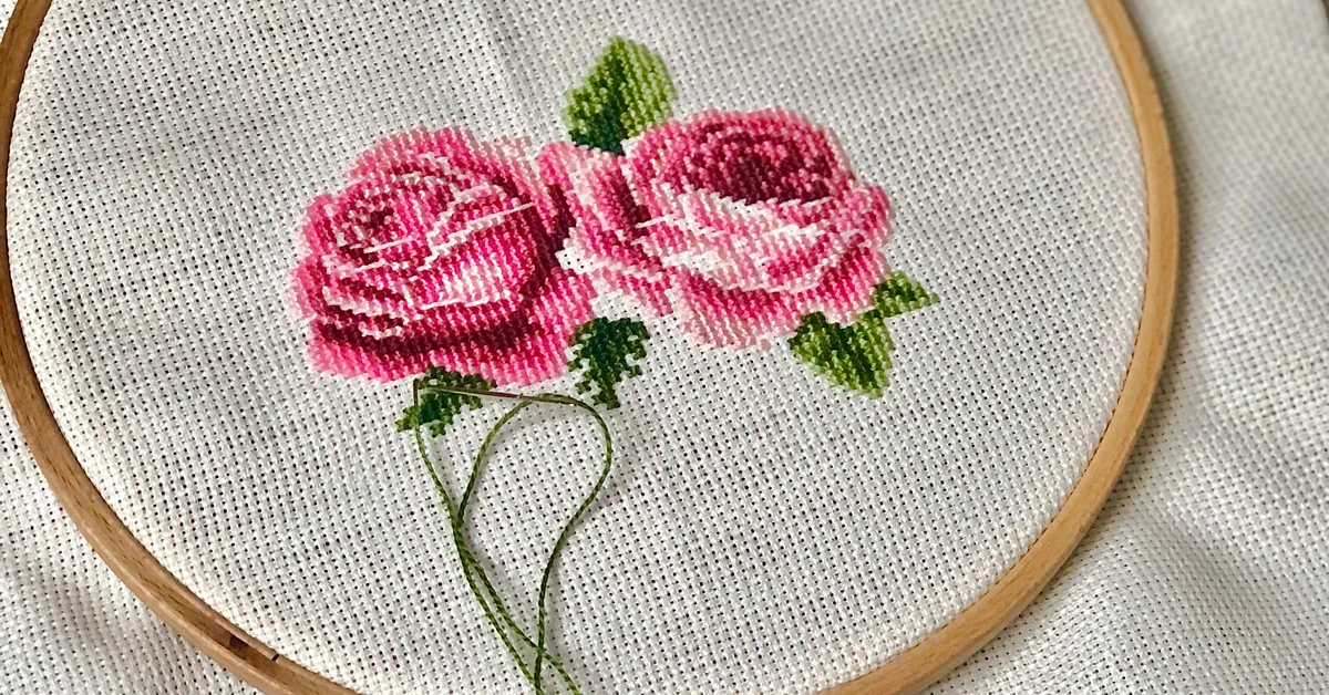 Retail ready embroidery kits with colorful thread and hoop presentation