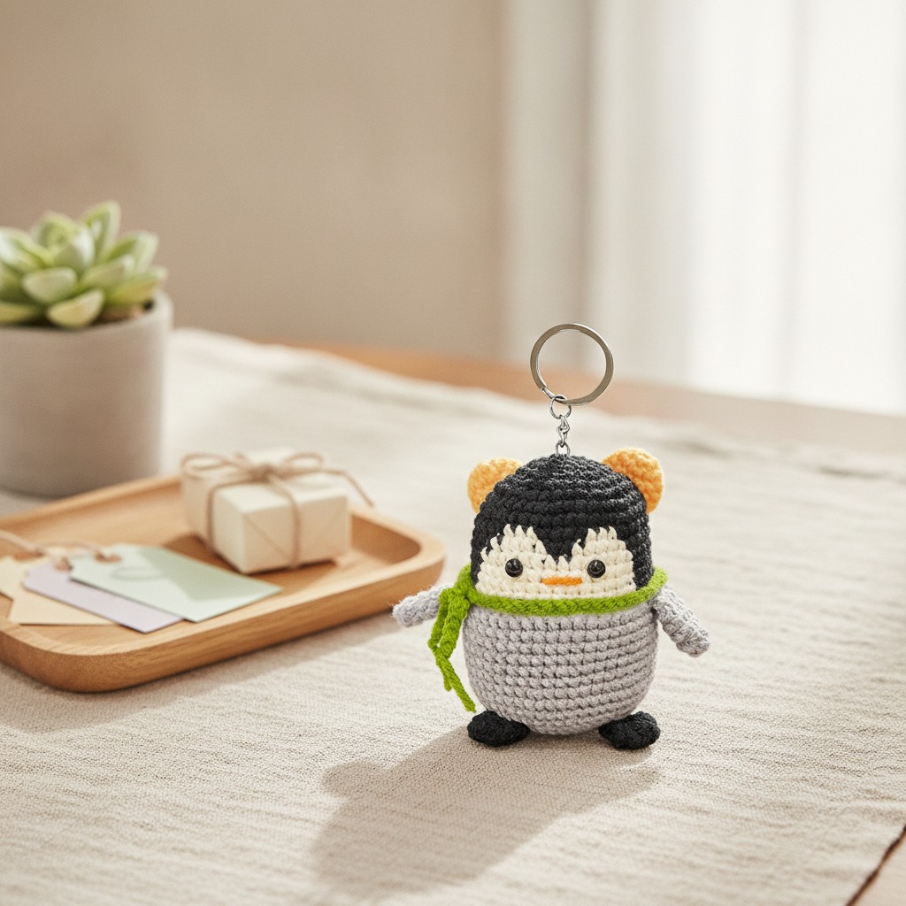 crochet keychain penguin
