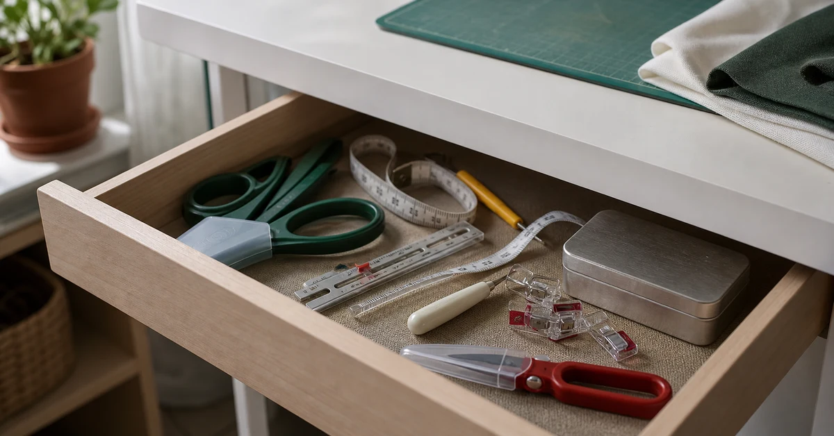 sewing tools manufacturer drawer collision test with protected cutting tools measuring tools and retrieval paths