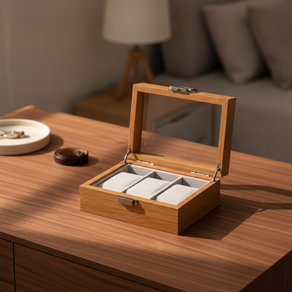 Wooden 3-Slot Watch Display Box