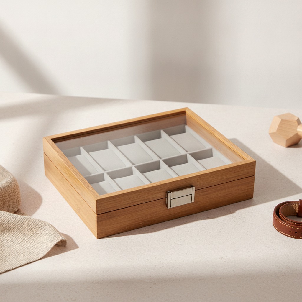 Wooden Watch Display Box with Clear Glass Window