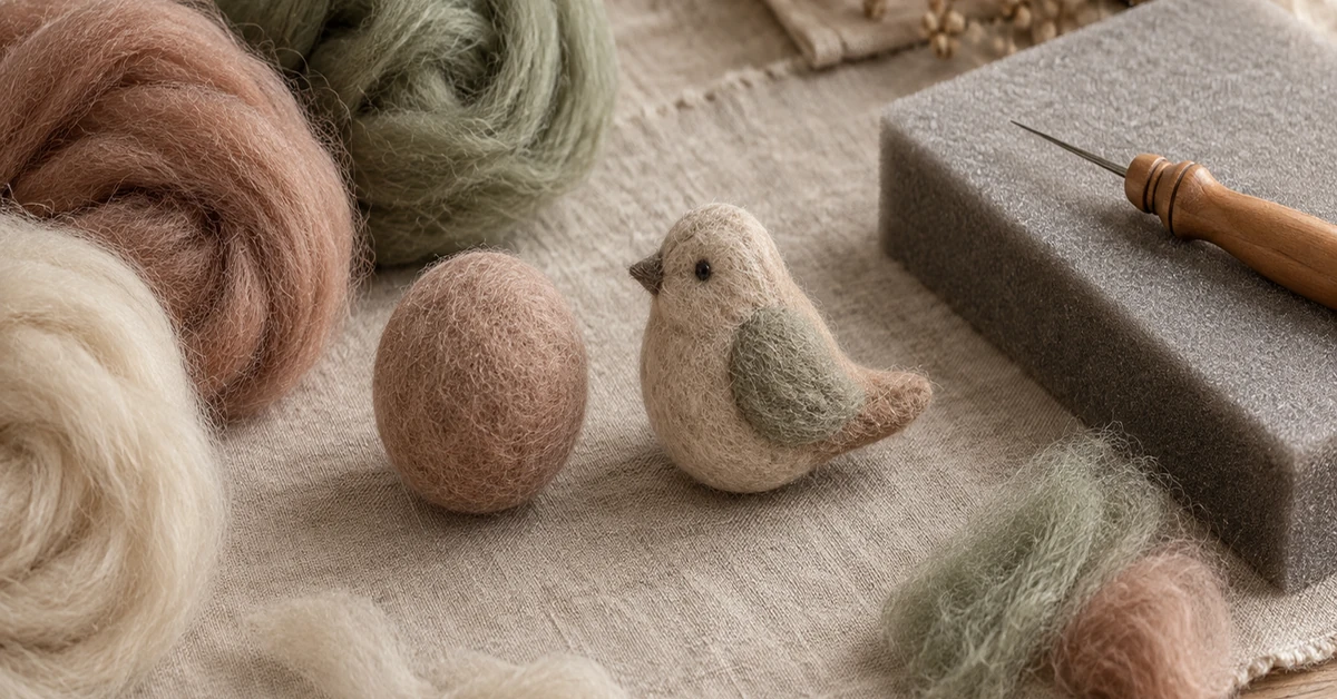 retail ready felting kits with wool colors, protected needle tools and a small finished shape
