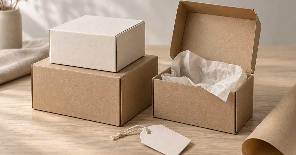 Fournitures d'emballage personnalisées pour loisirs créatifs, avec cartes en papier, fenêtres transparentes et échantillons de carton sur une table de planification