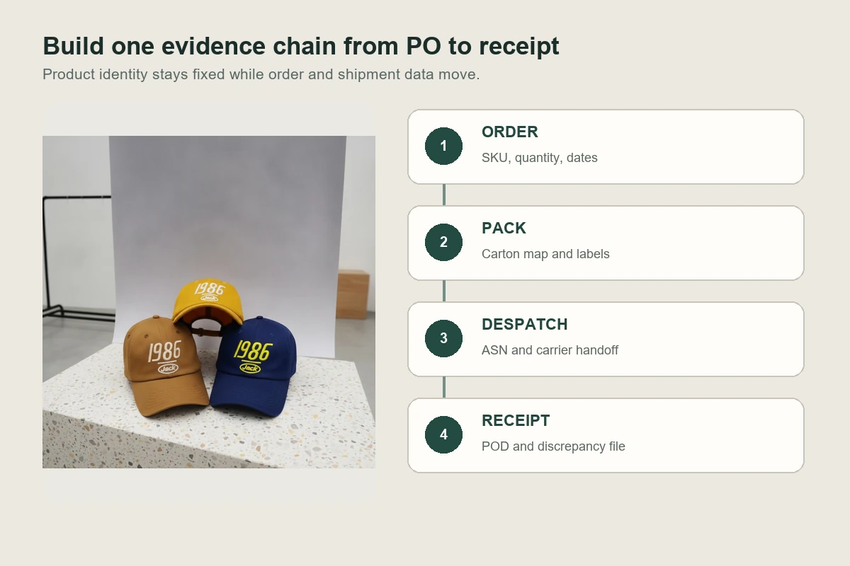 Headwear order-to-receipt evidence